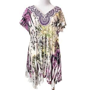 Vintage Y2K Fairy Tunic Top Women L Purple Asymmetric Hem Embroidered Whimsigoth